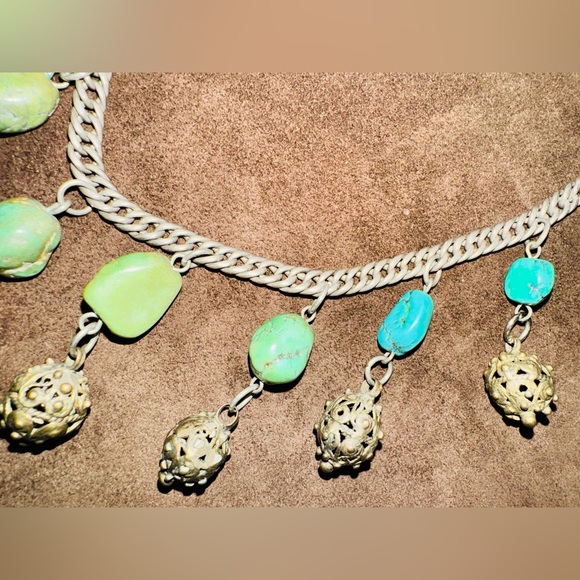 VICTORIAN ERA 800 silver turquoise Necklace COLLECTORS PIECES - Picture 5 of 12